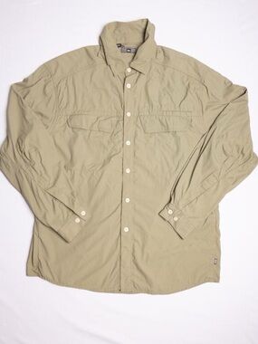 REI Co-Op Sahara Hiking Shirt Men L Tan UPF 50+ Vented Mesh Back Trail Fishing